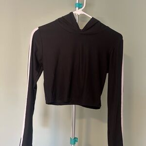 Fashion Nova Black Hoodie Cropped Top with White Sleeve Stripes